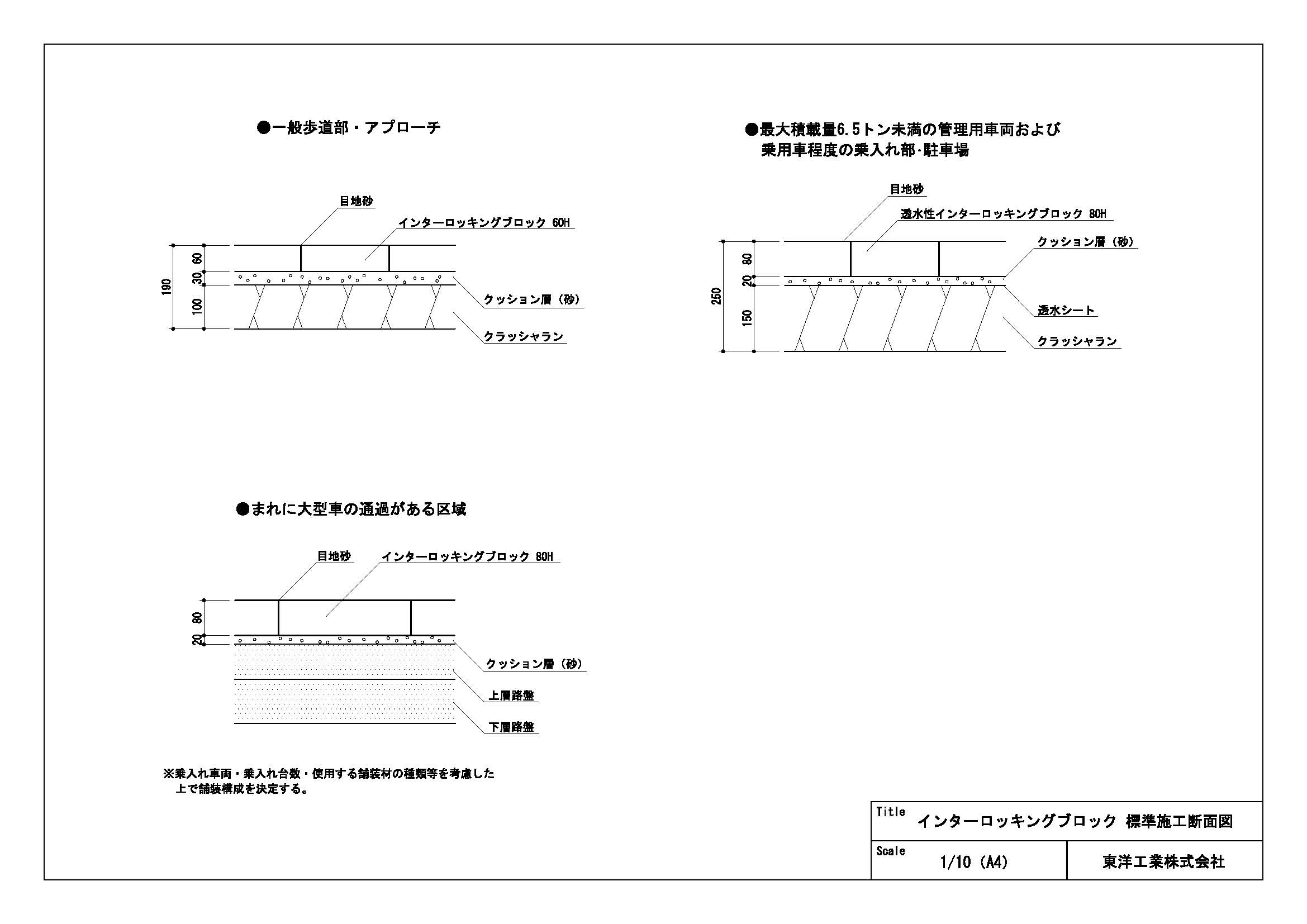 インターロッキングブロック 標準施工断面図｜ランドスケープ：一覧｜テクニカルデータダウンロード｜東洋工業株式会社